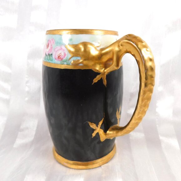 Signed Floral Mug with Dragon Handle # 26286 - Picture 3 of 8